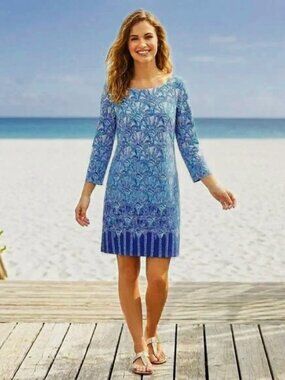 Lilly Pulitzer Bay Dress Whisper Blue Palm Size Small